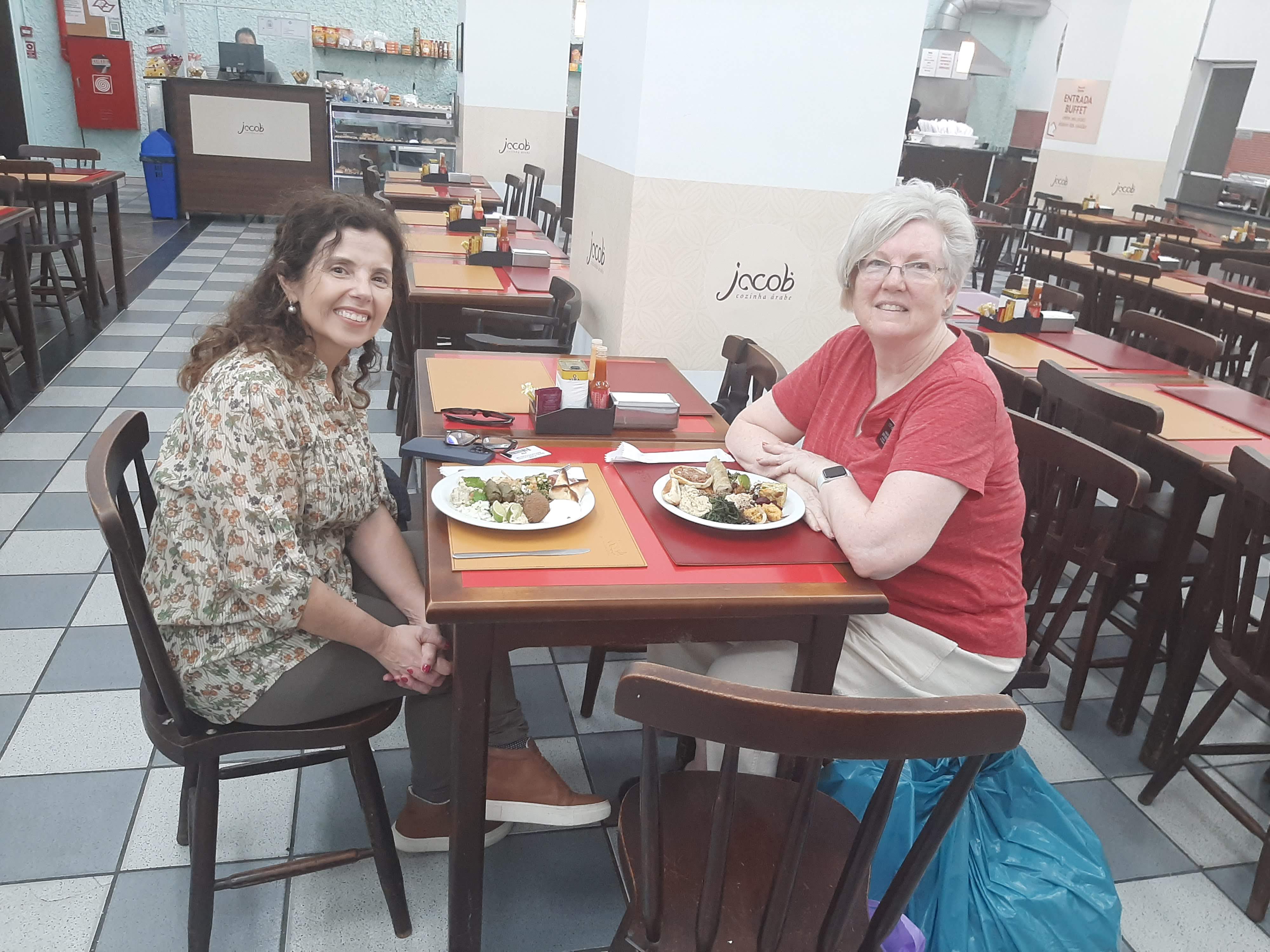 Jo and I eating Middle Eastern Food